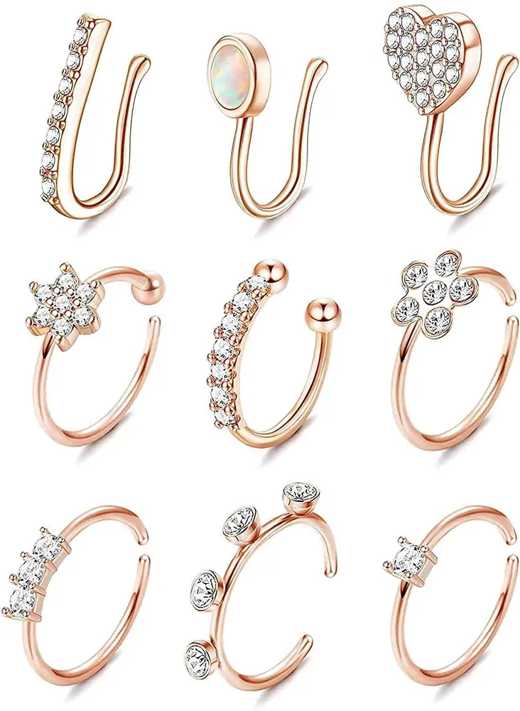 Fake Nose Ring Hoop Stud Stainless Steel Faux Nose Piercing Jewelry Clip On Nose Ring for Women Men Non Piercing Nose Ring - Grocery
