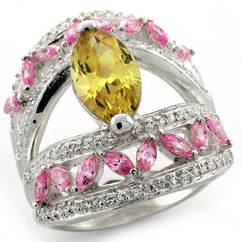 LOAS1101 - High-Polished 925 Sterling Silver Ring with AAA Grade CZ in Citrine - Grocery