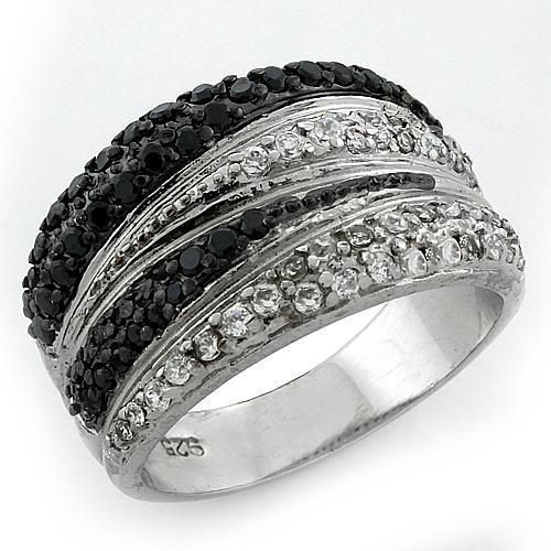 LOAS1095 - Rhodium + Ruthenium 925 Sterling Silver Ring with AAA Grade CZ in Multi Color - Grocery