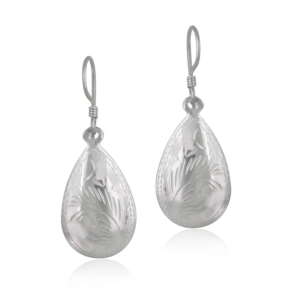 Sterling Silver Filigree Puffed Teardrop Dangle Earrings - Grocery