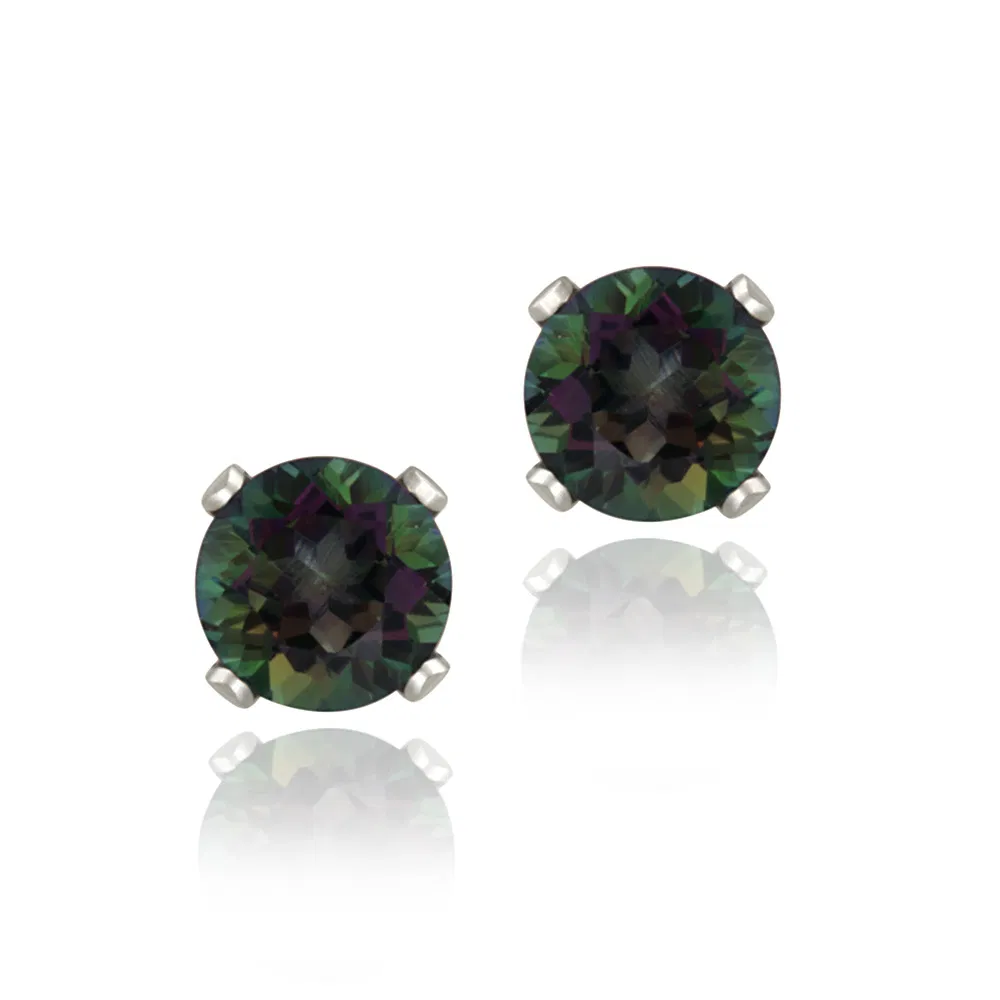 Sterling Silver Green Mystic Topaz CZ Stud Earrings, 5mm - Grocery