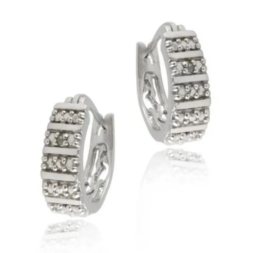 Sterling Silver Diamond Accent Half Hoop Filigree Earrings - Grocery