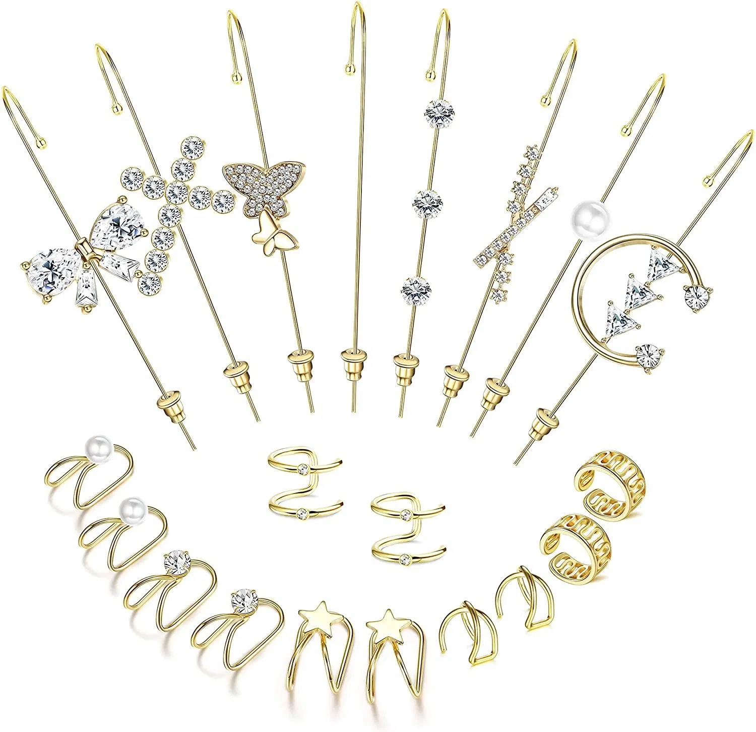 20 Pcs Ear Cuffs Crawler Hook Earrings For Women Ear Wrap Climbers Earrings Unique Ear Piercing - Grocery