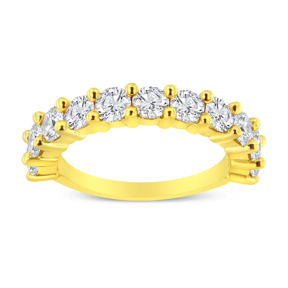14K Yellow Gold Plated .925 Sterling Silver 1.00 Cttw Round-Cut Diamond 11 Stone Wedding Band Ring (J-K Color, I1-I2 Clarity) - Grocery