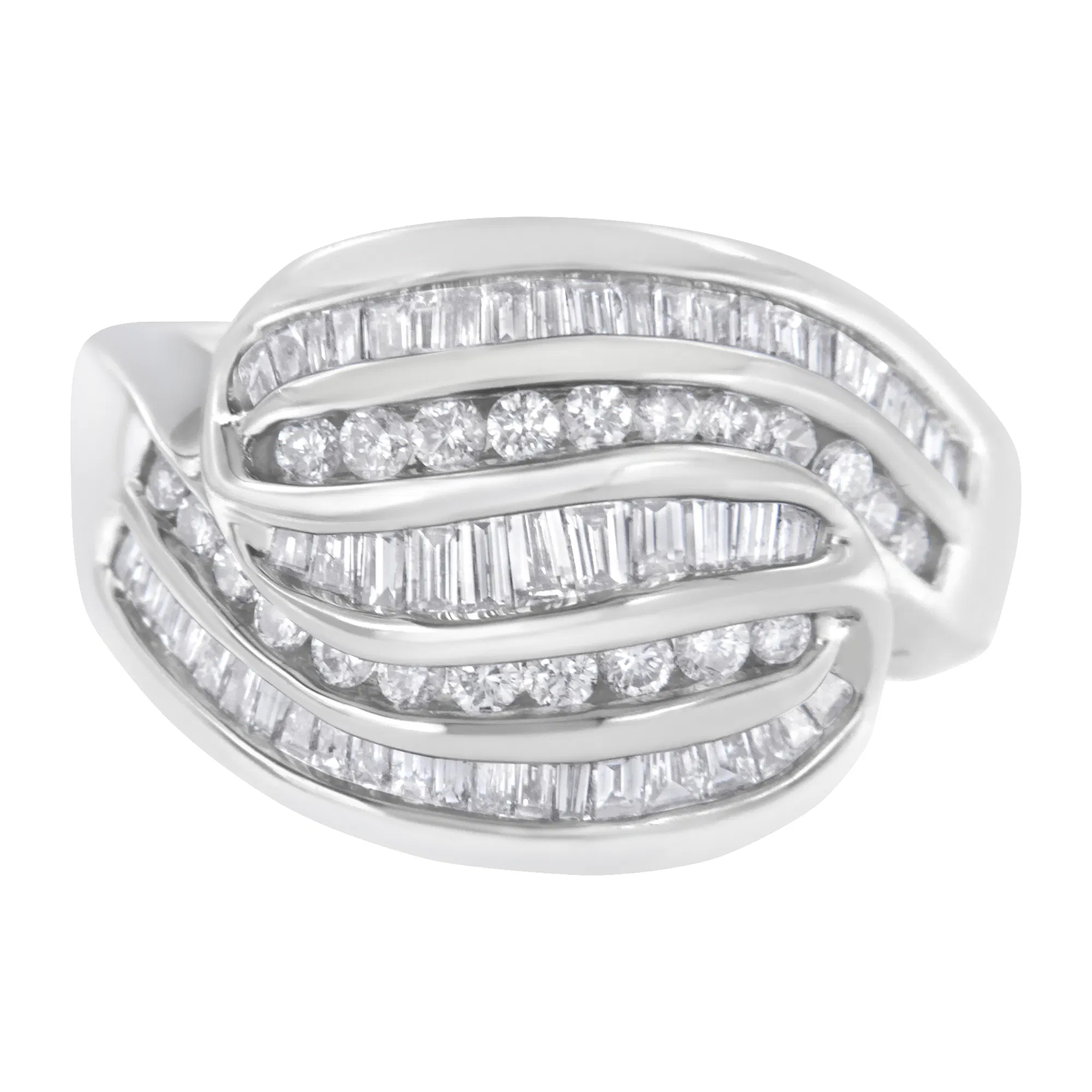 14KT White Gold Diamond Bypass Band Ring (1 cttw, H-I Color, SI1-SI2 Clarity) - Grocery