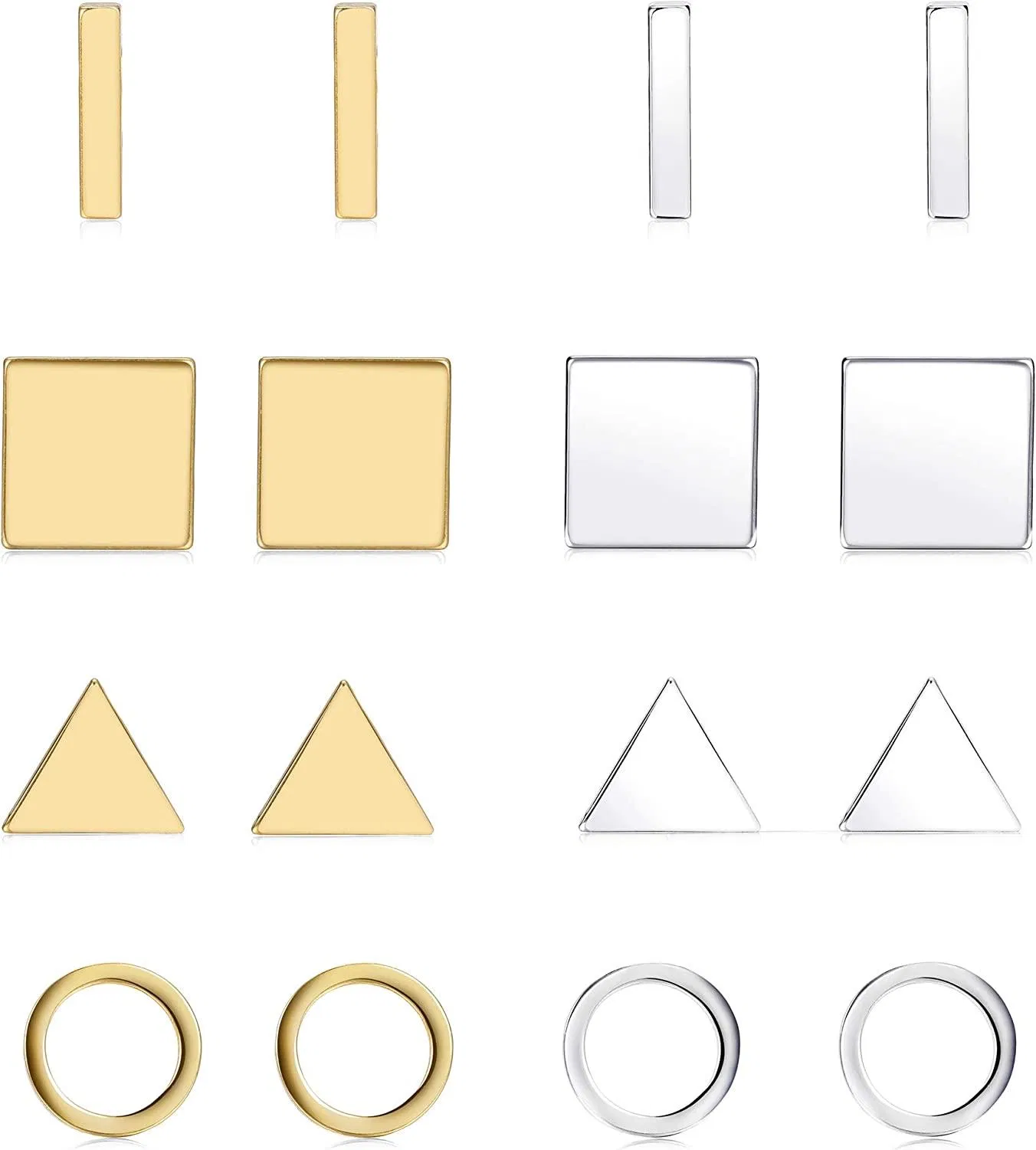 8 Pairs&Gold Tone Geometric Stud Earrings for Women Men Bar Round Triangle Square Earring Set Stackable Fashion Jewelry - Grocery