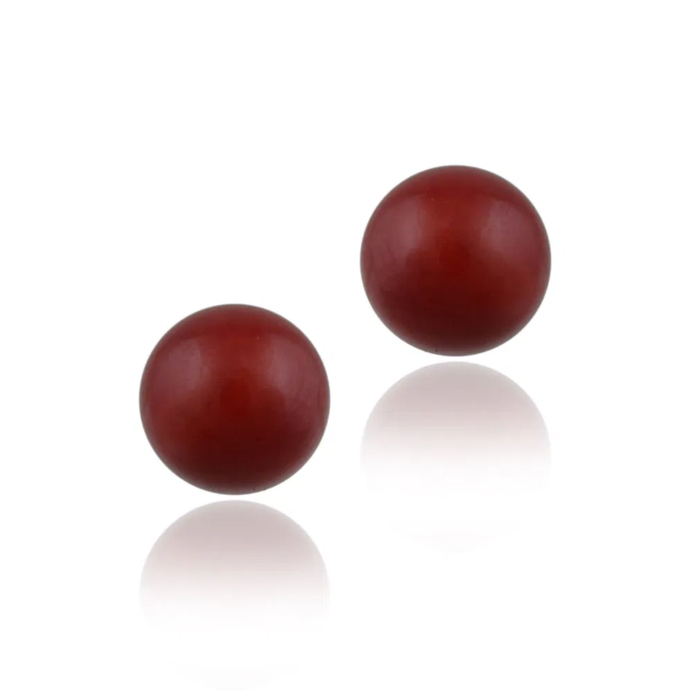 Sterling Silver Red Coral Bead Stud Earrings, 8mm - Grocery