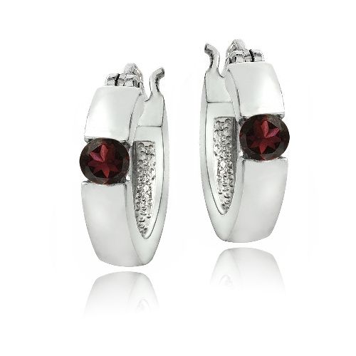 Sterling Silver Garnet Huggie Earrings - Grocery