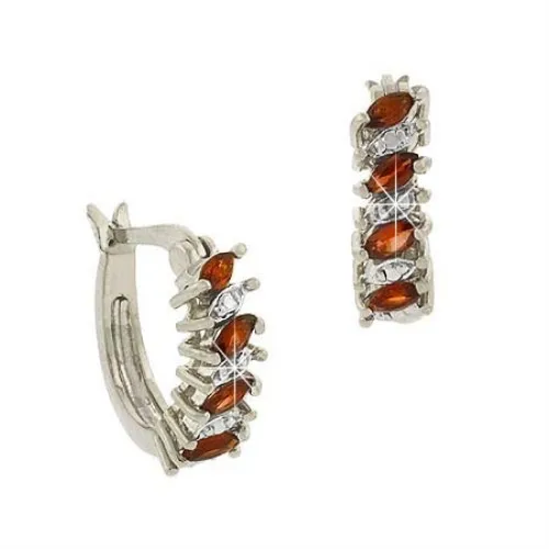 Sterling Silver .925 Genuine Garnet Stone Marquise Cut Genuine Diamond Accent Hoop Earrings - Grocery