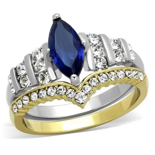 TK1796 - Two-Tone IP Gold (Ion Plating) Stainless Steel Ring with Synthetic Synthetic Glass in Montana - Grocery