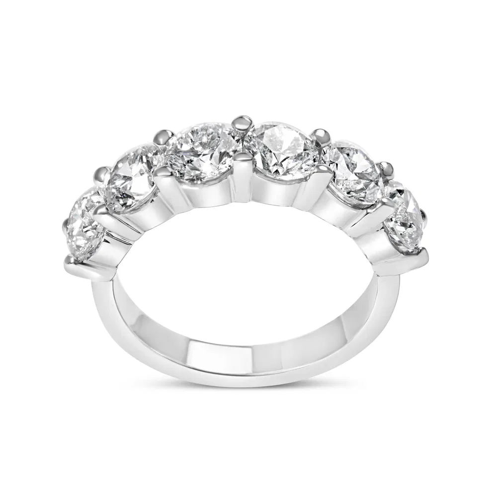 14K White Gold 3.0 Cttw Lab-Grown Diamond Shared Prong Set 6 Stone Band Ring (G-H Color, VS2-SI1 Clarity) - Grocery