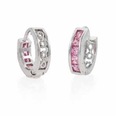 Sterling Silver Pink CZ Filigree Mini Hoop Earrings - Grocery