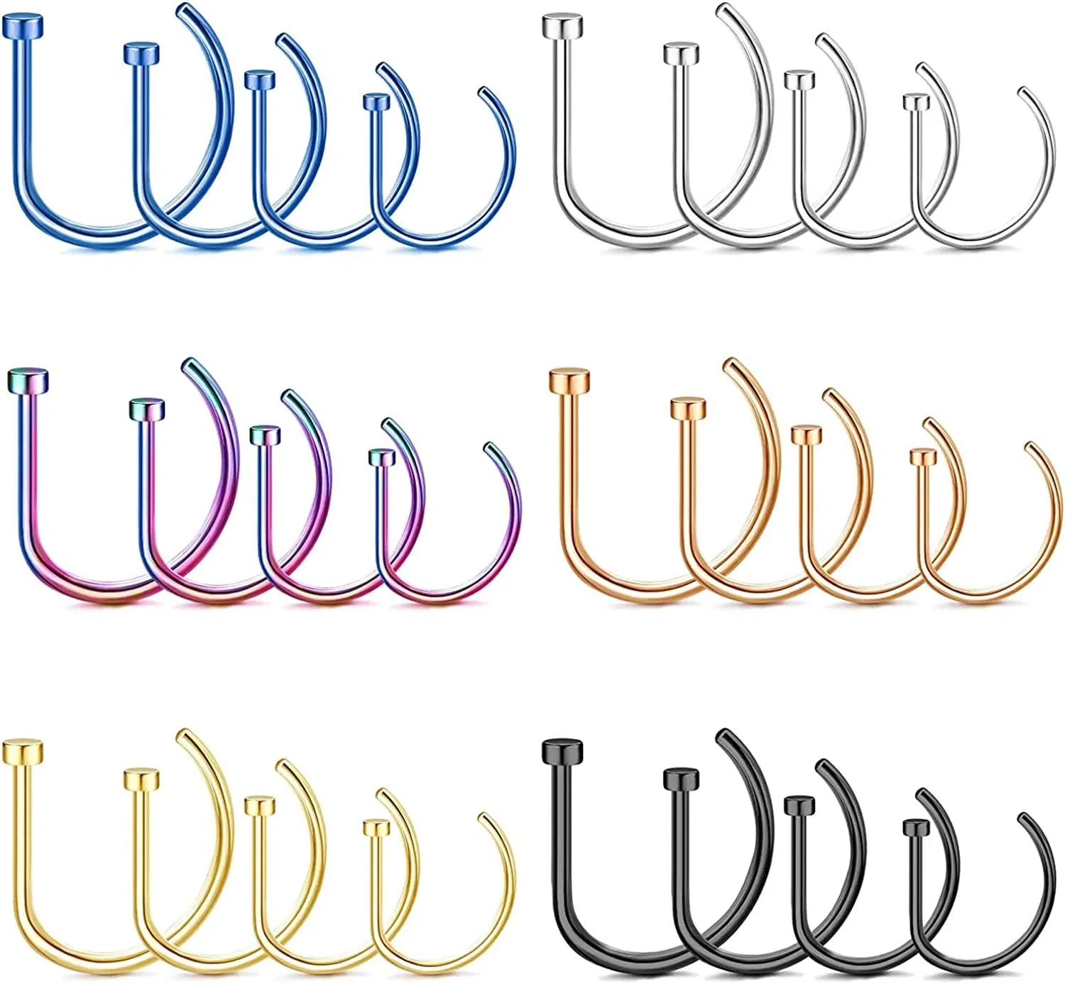 24Pcs 18G 20G Stainless Fake Lip Rings Clip On Nose Rings Hoop for Women Men Faux Lip Piercing Hoop Cartilage Earrings Nose Piercing Jewerly - Grocery