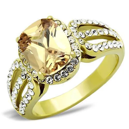 TK1418 - IP Gold(Ion Plating) Stainless Steel Ring with AAA Grade CZ in Champagne - Grocery