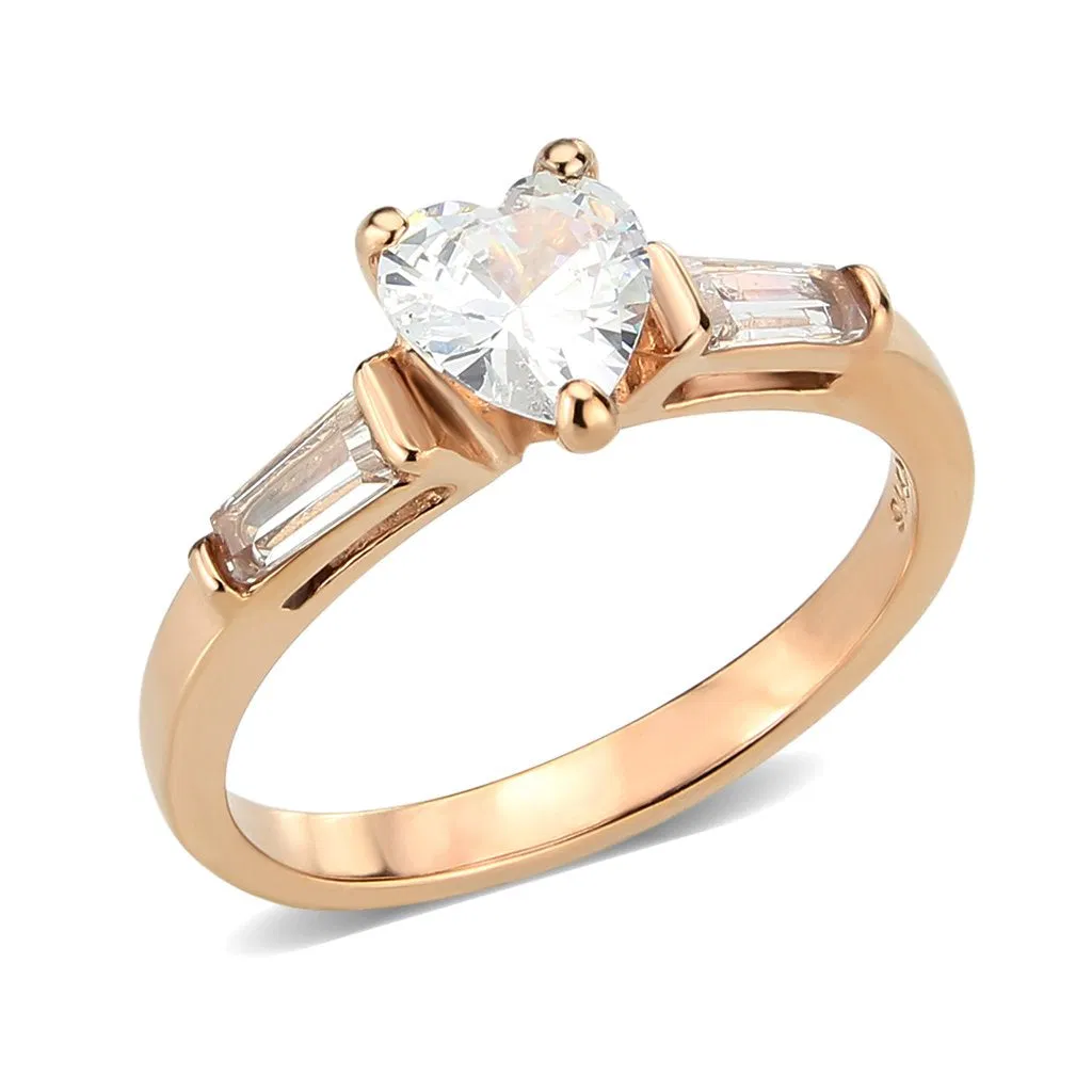 TK3829 - IP Rose Gold(Ion Plating) Stainless Steel Ring with AAA Grade CZ in Clear - Grocery
