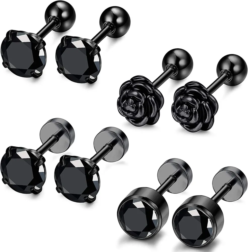 Stainless Cartilage Stud Earrings for Women Men CZ Flower Cartilage Helix Conch Piercings - Grocery