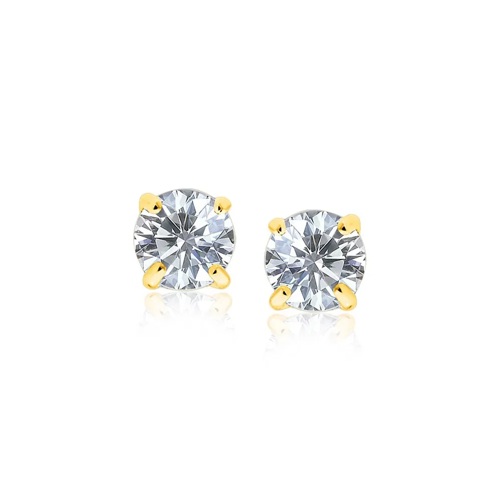 14k Yellow Gold Stud Earrings with White Hue Faceted Cubic Zirconia(6mm) - Grocery