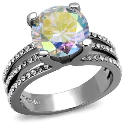 TK2179 - High polished (no plating) Stainless Steel Ring with AAA Grade CZ in White AB - Grocery