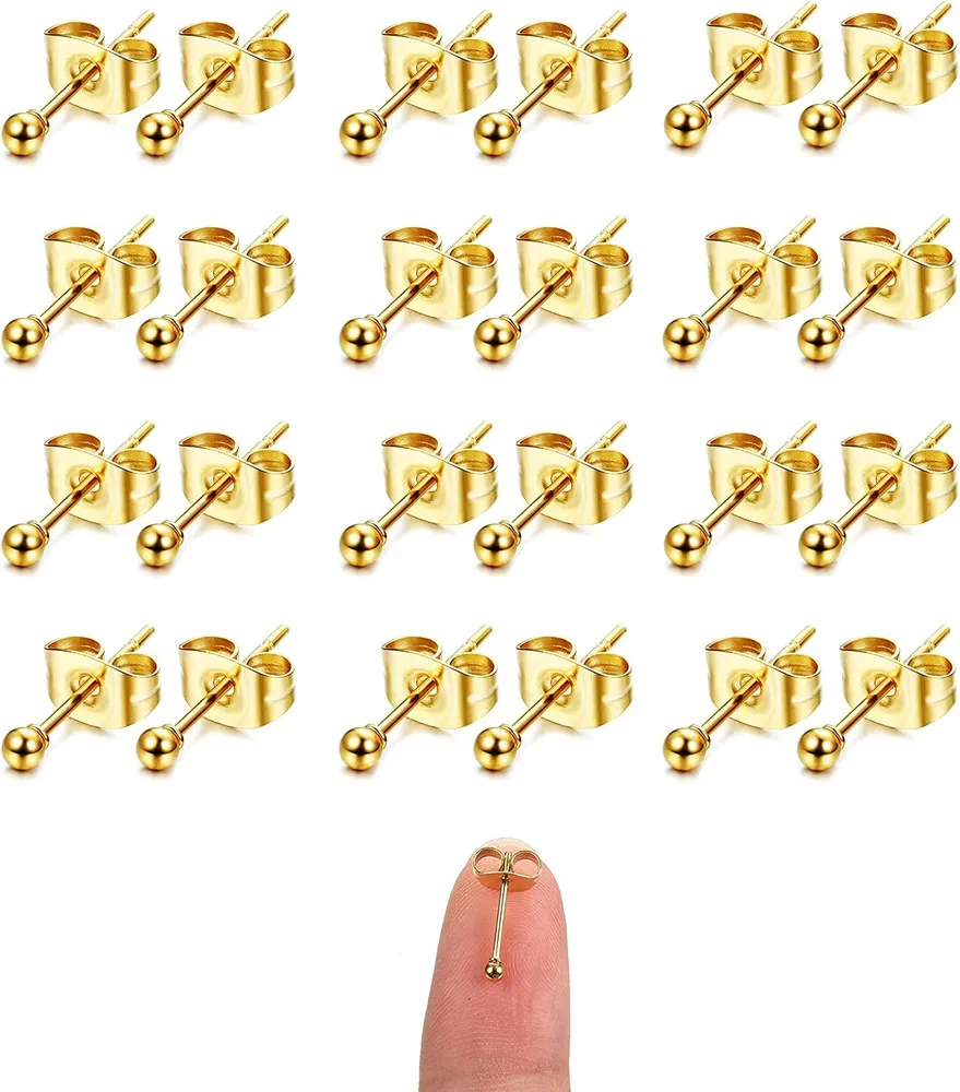 12-24 Pairs Tiny Stud Earrings For Women Men 2mm Stud Earrings 14K Gold Plated Stainless Earrings 20G CZ Round Ball Earrings Set Cartilage Earrings - Grocery