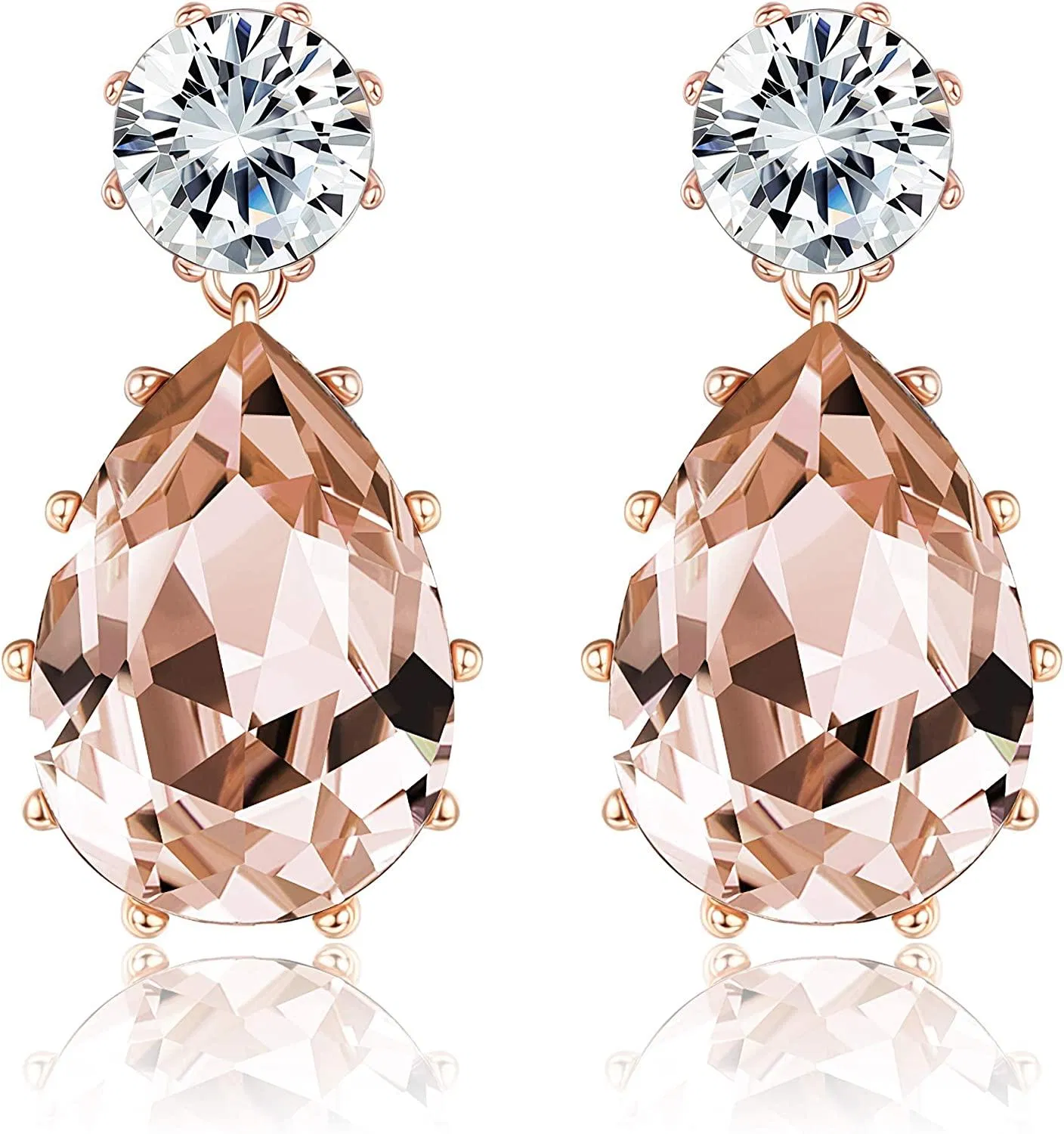 Teardrop Dangle Earrings For Women 14K Gold Plated Crystals Earring With AAA+ Cubic Zirconia Christmas Gift For Women - Grocery