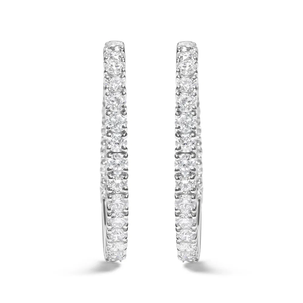 14K White Gold 5.00 Cttw Lab Grown Diamond Inside Out Hoop Earrings (F-G Color, VS1-VS2 Clarity) - Grocery