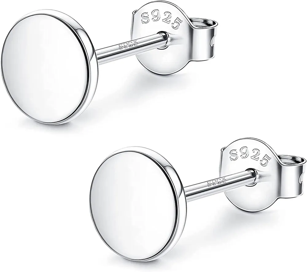 925 Sterling Silver Dot Stud Earrings 18K White Gold Plated Disc Stud Earrings Flat Round Stud Earrings for Women 3mm-10mm - Grocery