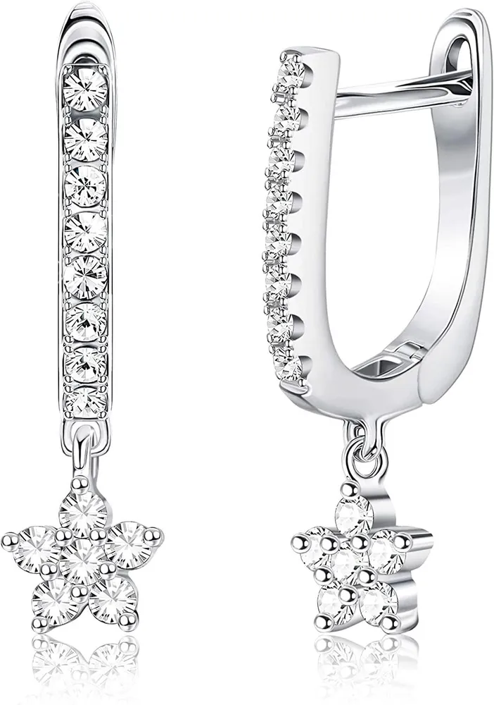 925 Sterling Cubic Zirconia U-Shaped Huggie Earrings Charm Small Hoop Drop Earrings for Women Cubic Zirconia Dangle Huggie Earrings Jewelry - Grocery