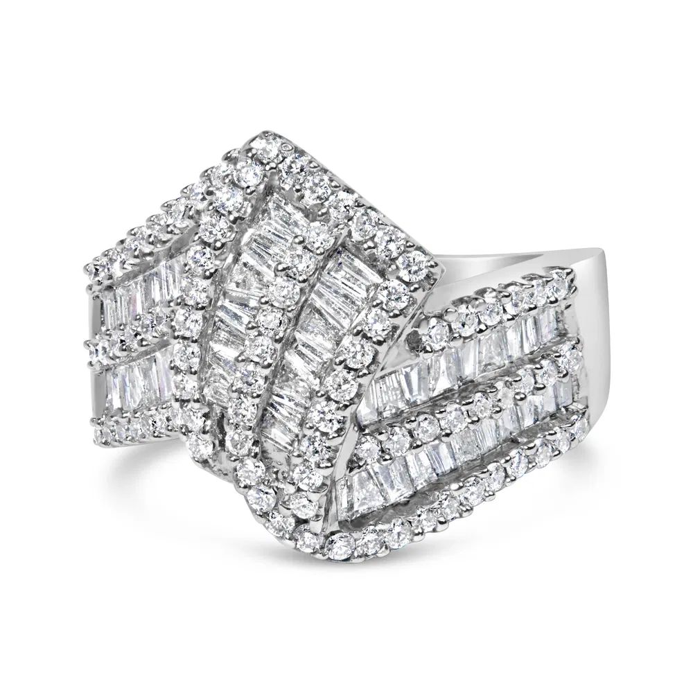 14K White Gold 1-1/2 Cttw Round and Baguette Diamond Bypass Cocktail Ring Band (H-I Color, SI1-SI2 Clarity) - Grocery