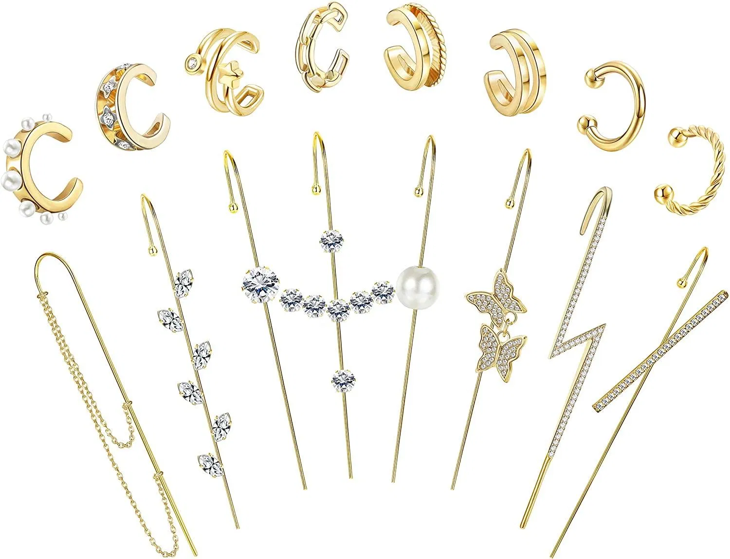 Pcs Ear Wrap Crawler Hook Earrings Ear Cuff Earrings For Women Clip On Cartilage CZ Pearl Climber Piercing Earrings Set - Grocery