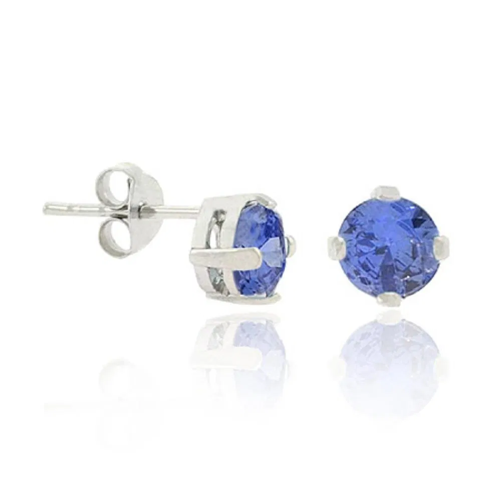 Sterling Silver Tanzanite CZ 5mm Round Stud Earrings - Grocery