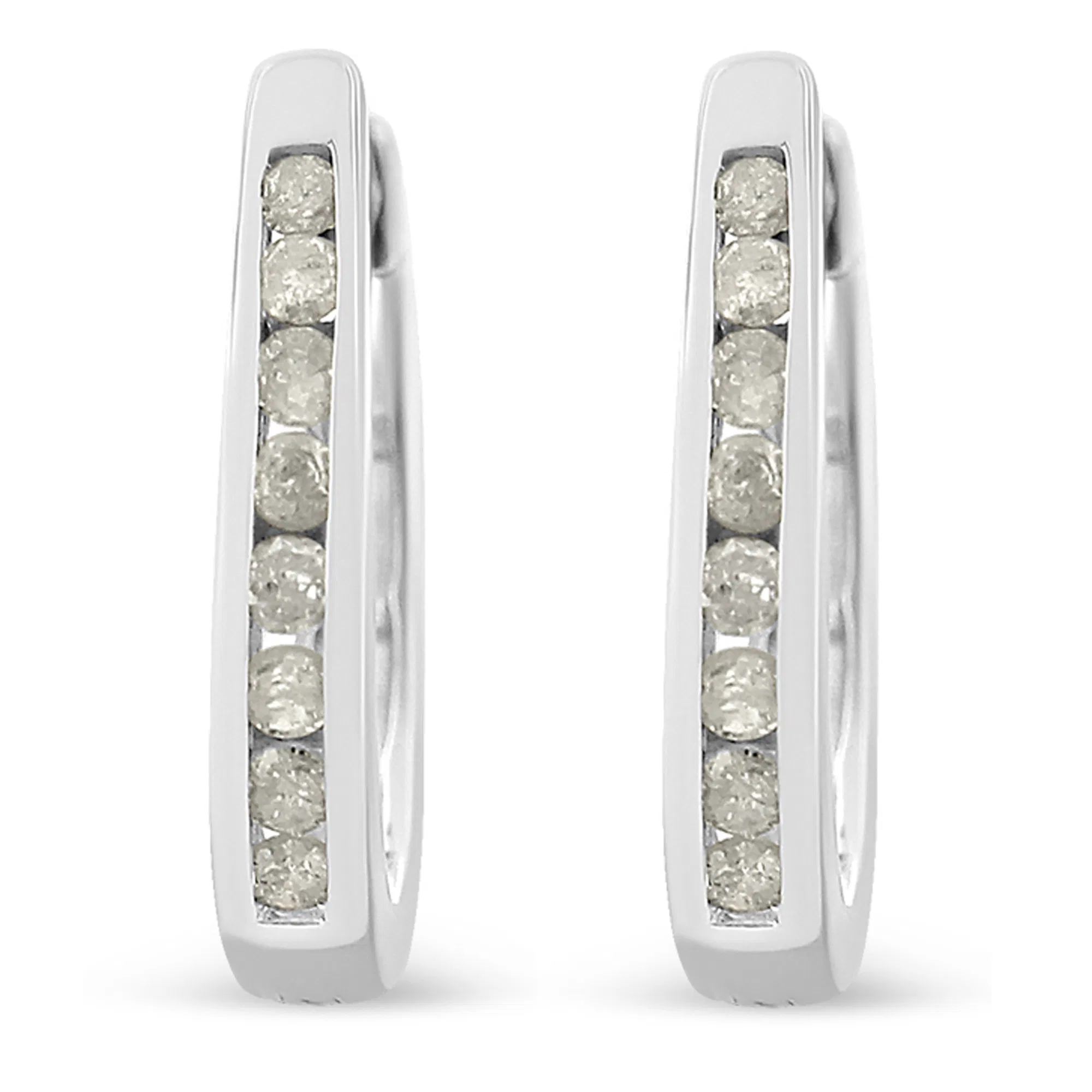 10K White Gold 1/4 Cttw Channel Set Diamond Hoop Earrings (I-J Color, I3 Clarity) - Grocery