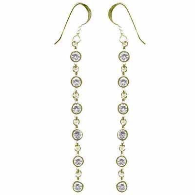 18K Gold over Sterling Silver CZ Linear Drop Earrings - Grocery