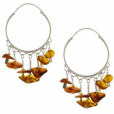 Sterling Silver Amber Chip Hoop Earrings - Grocery