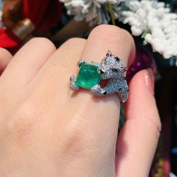 Color Treasure French Luxury Leopard Emerald Ring - Grocery