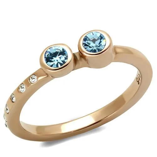 TK2807 - IP Rose Gold(Ion Plating) Stainless Steel Ring with Top Grade Crystal in Sea Blue - Grocery