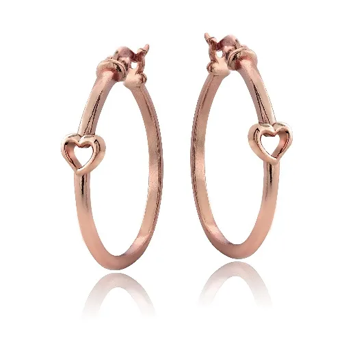 Rose Gold Tone over Sterling Silver Heart Polished Hoop Earrings - Grocery