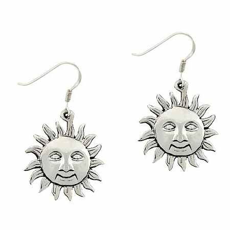 Sterling Silver Smiling Sun Dangle Earrings - Grocery