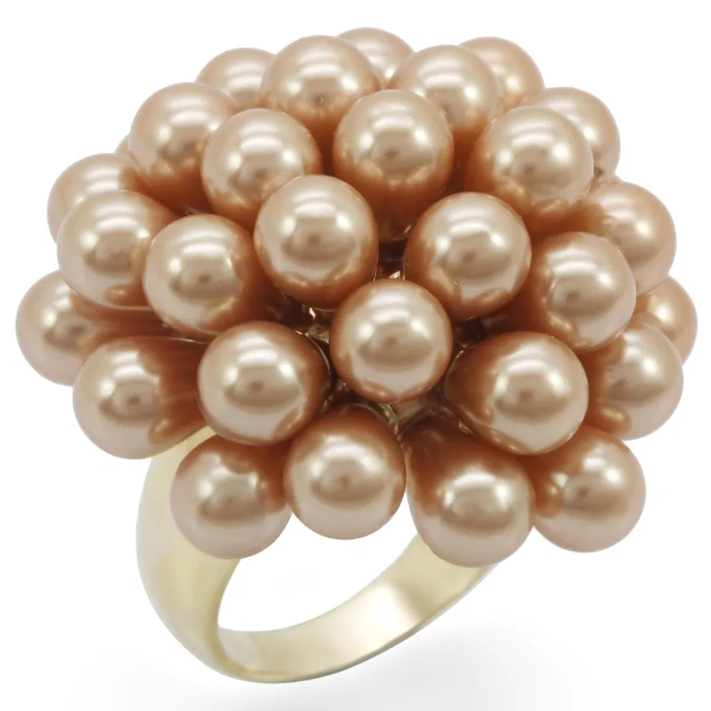 1W050 - Gold Brass Ring with Synthetic Pearl in Champagne - Grocery