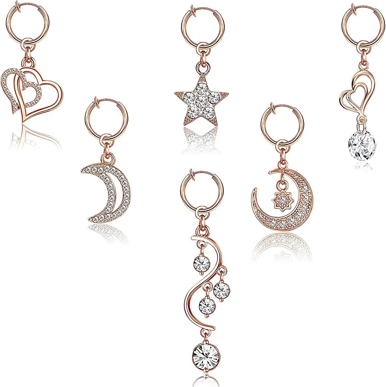 6Pcs Clip on Belly Button Rings Fake Belly Piercing Fake Belly Rings Non Piercing Navel Ring - Grocery