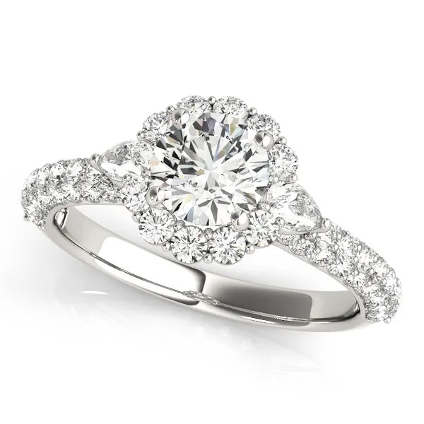 14k White Gold Halo Round Diamond Engagement Pave Band Ring (2 cttw) - Grocery