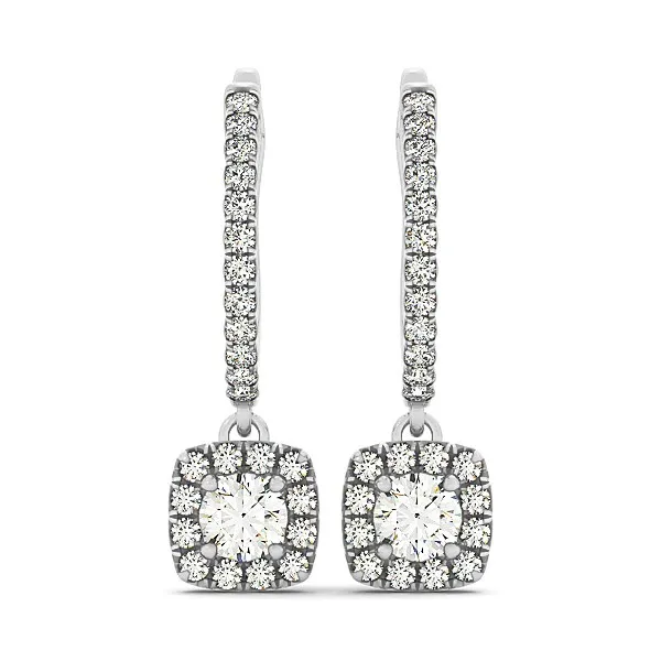 Cushion Shape Halo Style Diamond Drop Earrings in 14k White Gold (1/2 cttw) - Grocery