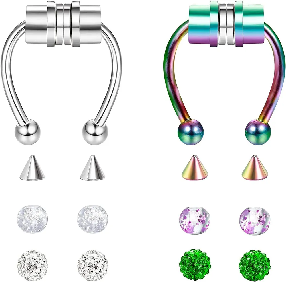 Rings for Women Men Fake Nose Ring Hoop Stainless Steel Horseshoe Septum Piercing Fake Nose Septum Rings Non-Pierced Clip On Nose Hoop Rings - Grocery