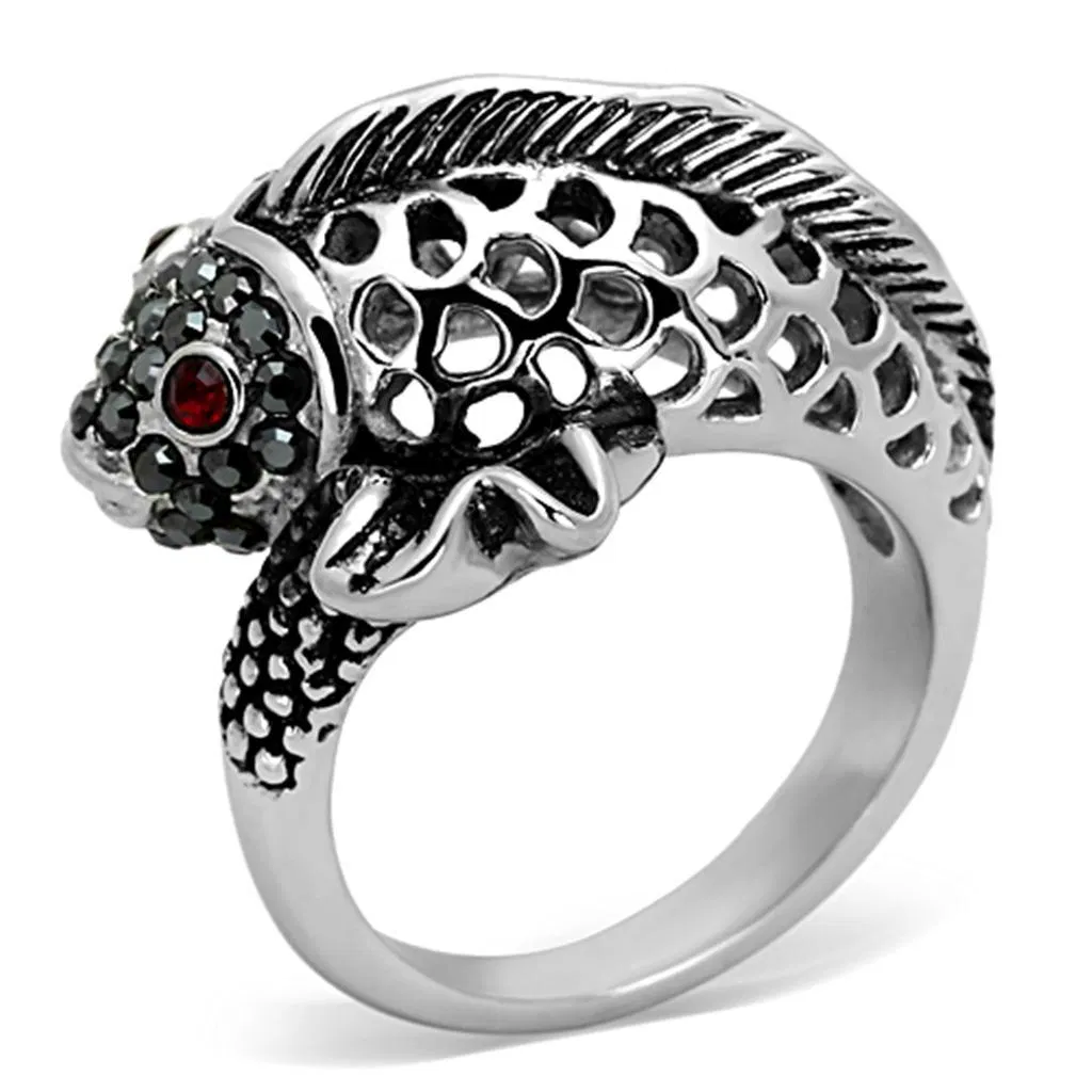 TK1215 - High polished (no plating) Stainless Steel Ring with Top Grade Crystal in Siam - Grocery