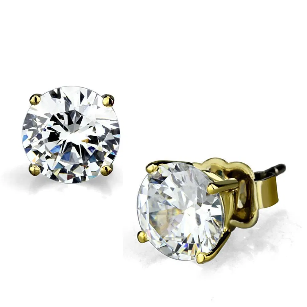 LO3949 - Gold Brass Earrings with AAA Grade CZ in Clear - Grocery