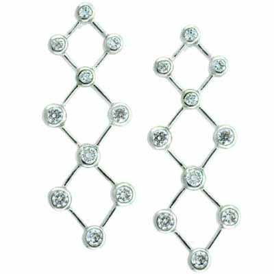 Sterling Silver Long Cris-Cross CZ Bubble Earrings - Grocery