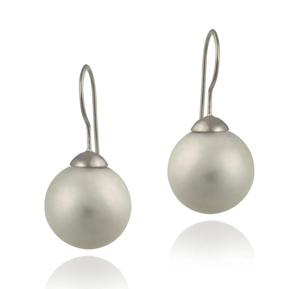 Sterling Silver 16mm White Shell Pearl Drop Earrings - Grocery
