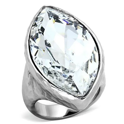 TK1368 - IP rhodium (PVD) Stainless Steel Ring with Top Grade Crystal in Clear - Grocery
