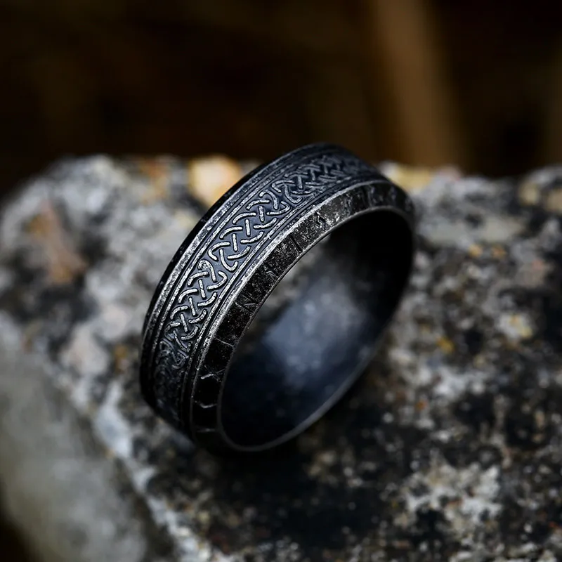 Vintage Viking Alphabet Celtic Knot Titanium Steel Ring - Grocery