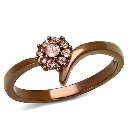 TK2612 - IP Coffee light Stainless Steel Ring with Top Grade Crystal in Light Peach - Grocery