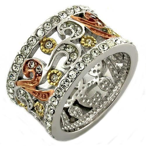 LOAS1032 - Rhodium 925 Sterling Silver Ring with Top Grade Crystal in Multi Color - Grocery